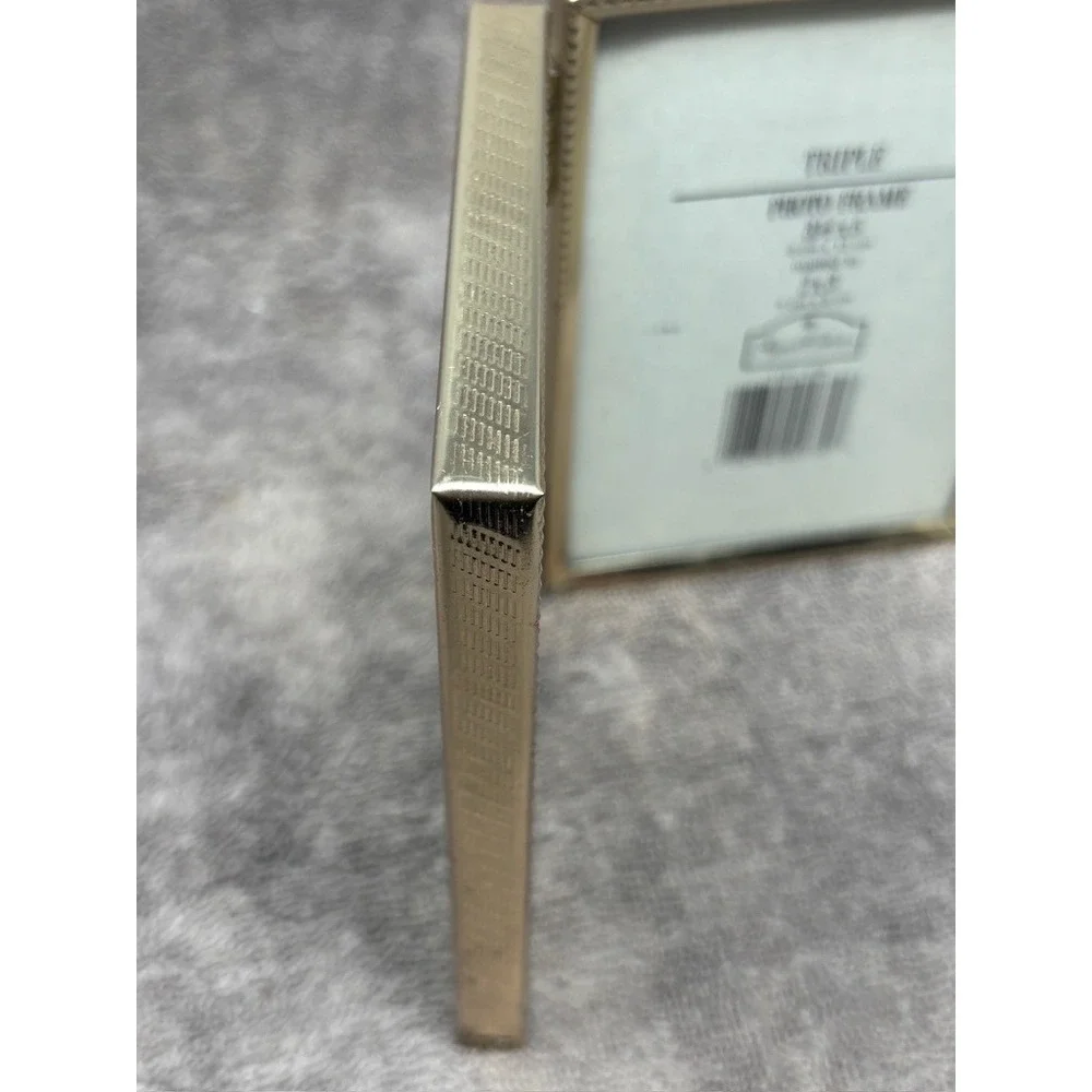 Vintage Triple Hinged Picture Frame Gold Tone 3.5x5 Folding Tabletop Photo